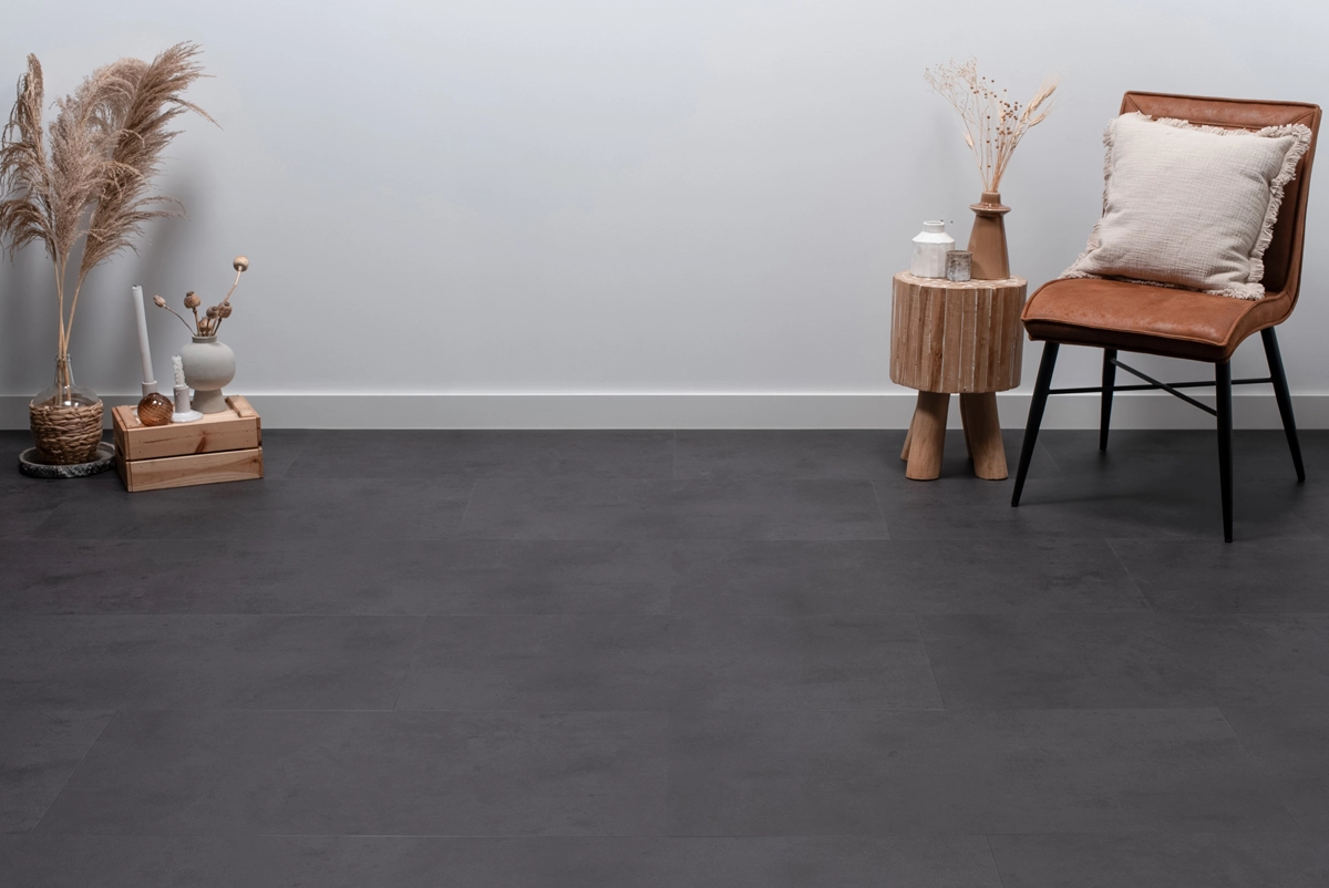 PVC - Floer Tegel PVC - Betonlook Zwart - toplaag 0.55 - Zwart