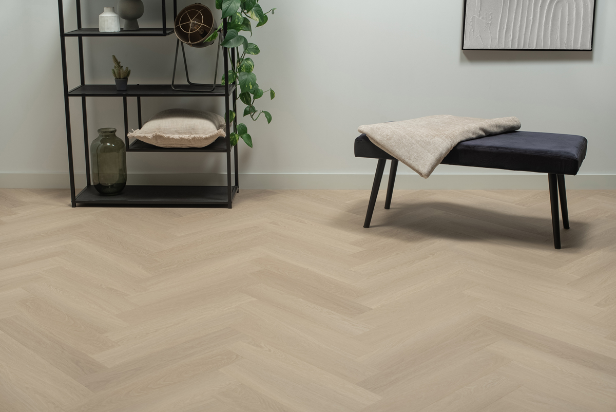 Click PVC - Floer Visgraat Click Click PVC - Beige Eiken - toplaag 0.55 - Bruin, Grijs, Wit